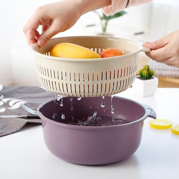 日本進口MUJIΕ家用瀝水洗菜籃雙層塑膠水果盤菜籃子廚房圓形瀝水