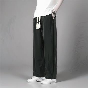 直筒褲子男士2024新款夏季薄款冰絲休閑長褲寬松大碼中國風九分褲