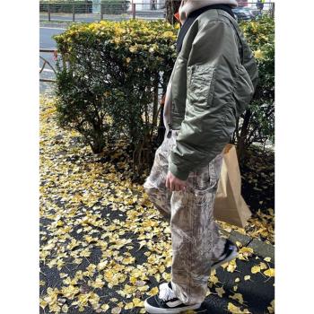 ERD憂鬱的富二代樹枝迷彩工裝褲男美式寬松做舊vibe褲子直筒長褲