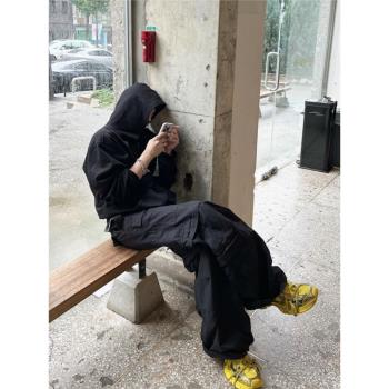 巴黎風格多口袋喇叭工裝褲男潮牌Travis Scott同款可拆卸可變短褲