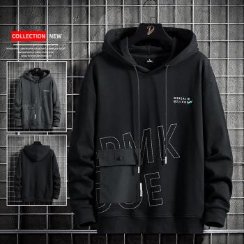 加絨加厚連帽衛衣男士2022秋季新款春秋款中山潮牌秋冬上衣服外套