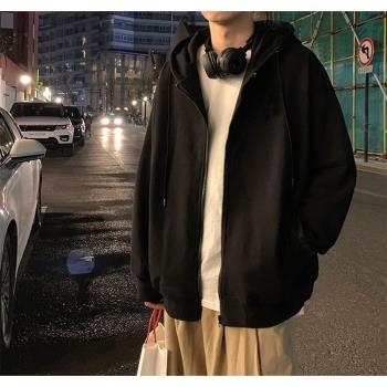 薄款純色男士連帽開衫衛衣春秋款潮ins寬松休閑百搭上衣拉鏈外套