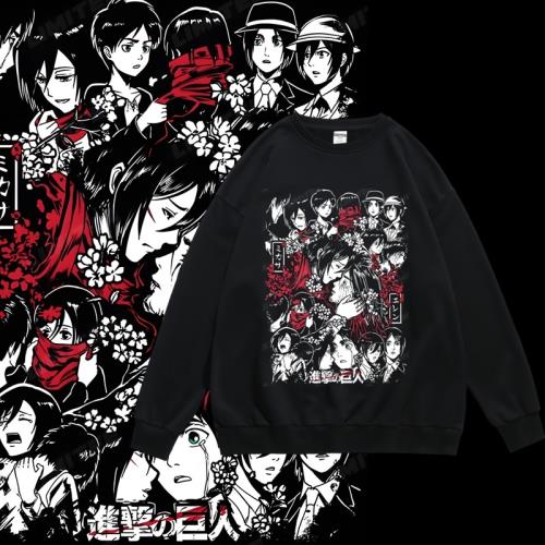 艾倫與三笠日系動漫進擊的巨人衛衣印花秋冬長袖圓領無帽潮流學生