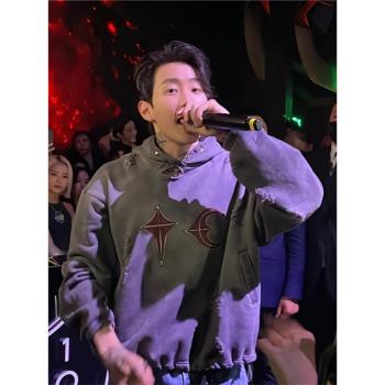 Thug Club復古臟洗破洞做舊帽衫