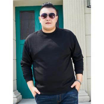 春季潮牌ins提花圓領衛衣男大碼男裝時尚胖子加肥加大寬松長袖T恤