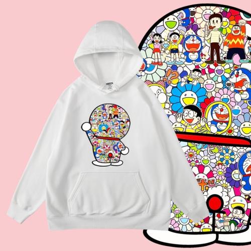 日系ins超火機器貓聯名村上隆太陽花衣服秋冬加絨連帽套頭衛衣男