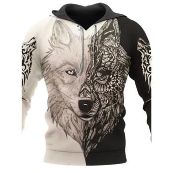 3D Wolf Print Pullover Hoodie 3d狼印花長袖套頭連帽衛衣