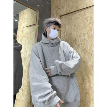 日系簡約純色高領連帽衛衣男士春季小眾潮牌紐扣設計百搭休閑外套