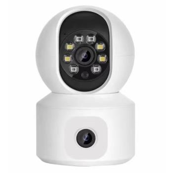 塗鴉雙目雙鏡頭無線監控家用wifi手機遠程室內夜視網路監視攝像頭