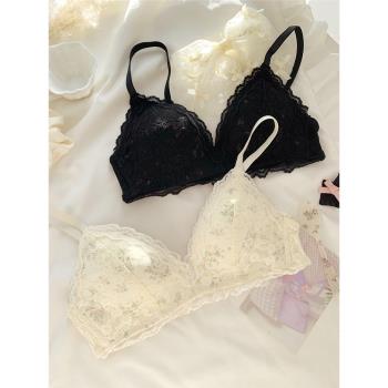 森日和葉無鋼圈性感蕾絲內衣夏季女薄款聚攏小胸甜美小碎花文胸