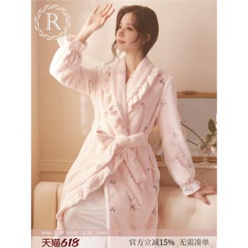 RoseTree珊瑚絨睡袍女士冬季加厚加絨浴袍長款法蘭絨睡衣2024新款