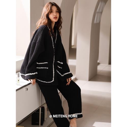 美騰新款睡衣女冬季加厚加絨珊瑚絨家居服保暖寬松羊羔絨秋冬套裝