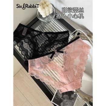 六隻兔子蕾絲內褲女網紗透氣超薄女士三角褲性感純欲低腰短褲夏季