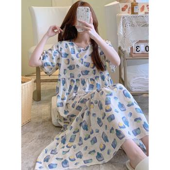 春秋睡衣女士夏季棉綢睡裙短袖綿綢薄款家居服性感套頭2025年新款