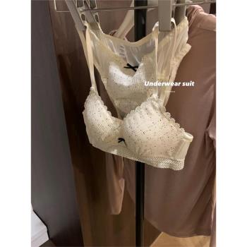 METWO 白色蕾絲波點蝴蝶結套裝女夏季新款文胸+內褲內衣套裝可愛