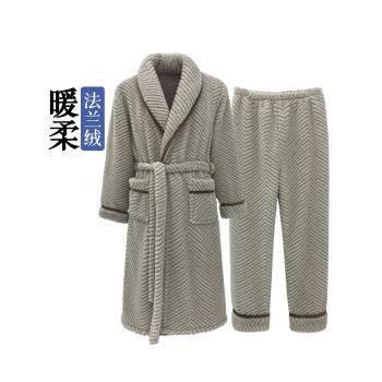 男加厚珊瑚絨浴袍保暖褲子睡衣