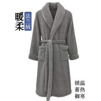 睡袍男冬季加厚加絨強加絨加厚浴袍長款法蘭絨浴衣男士珊瑚絨睡衣