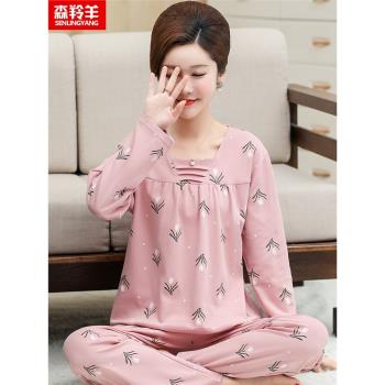 夏中年媽媽純棉女老人家居服睡衣