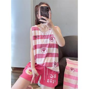 HEARMES 可愛小熊背心短褲睡衣女款夏季薄款純棉家居服套裝可外穿