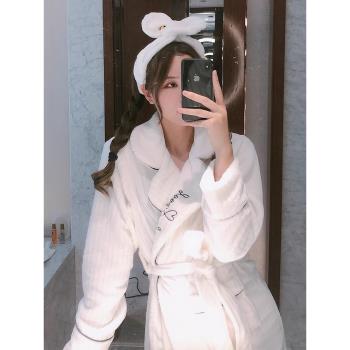 新品睡袍女秋冬長款珊瑚絨可愛保暖法蘭絨長款睡袍浴袍家居服睡衣