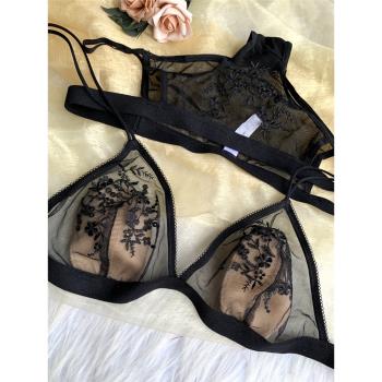 小芬超薄文胸大胸顯小透明無鋼圈性感薄款刺繡三角杯內衣女夏季