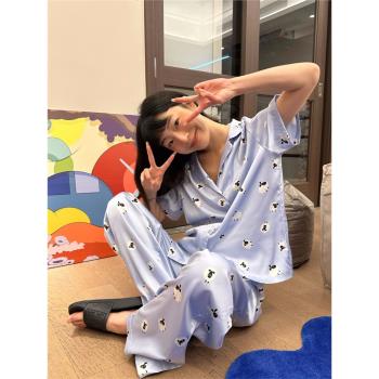 小綿羊緞面冰絲女印花涼感睡衣