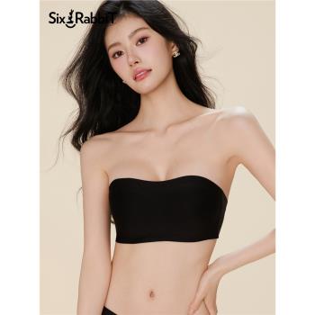 六隻兔子無肩帶內衣女小胸聚攏涼感無痕文胸夏季薄款防滑抹胸胸罩