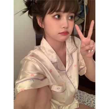 字母印花女冰絲家居服短袖睡衣