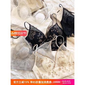 美背法式刺繡大胸顯小無鋼圈蕾絲