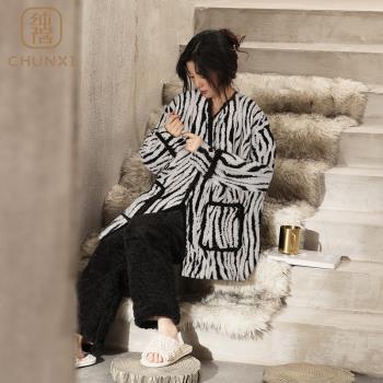 睡衣女冬季珊瑚絨三層加厚夾棉保暖法蘭絨防靜電家居服可外穿套裝