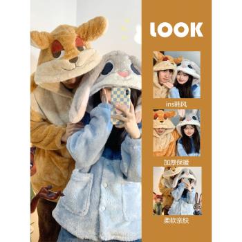 瘋狂動物城珊瑚絨睡衣女秋冬款2023新款加厚毛絨情侶家居服套裝冬