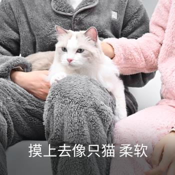 素湃氣凝膠擼貓感抗菌毛絨家居服套裝冬季加絨加厚保暖可外穿