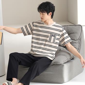 夏男士純棉時尚可外穿加大碼睡衣