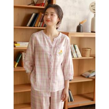 純棉女雙層紗九分袖家居服睡衣