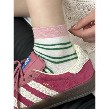 多巴胺條紋襪子女短襪夏季薄款純棉ins潮韓版短筒襪配德訓鞋夏天