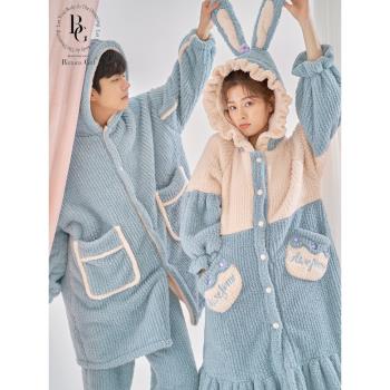 女可愛情侶款秋冬珊瑚絨保暖睡衣