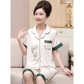 中年媽媽女士絲綢家居服外穿睡衣