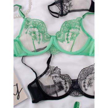 【寶藏bra】超嗲欲浪漫睫毛刺繡蕾絲內衣很仙法式文胸套裝帶鋼圈