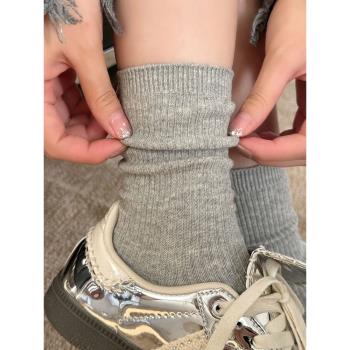 灰色襪子女中筒襪夏天純棉德訓鞋長襪白色夏季薄款堆堆襪配小皮鞋