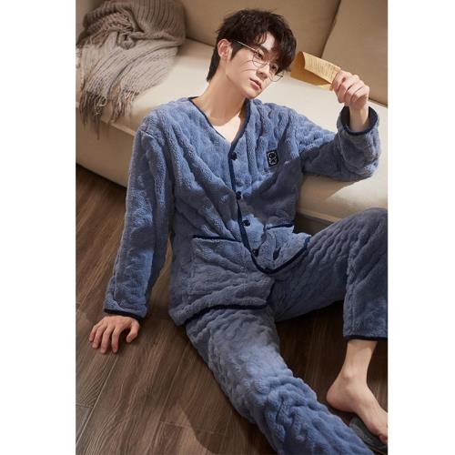 思莉太太珊瑚絨睡衣男冬季加厚加絨青少年可外穿法蘭絨秋冬家居服