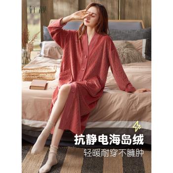 女加厚保暖珊瑚絨春秋款長裙睡袍
