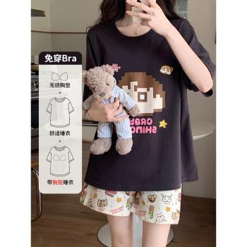 帶胸墊純棉女士夏季卡通寬松短褲
