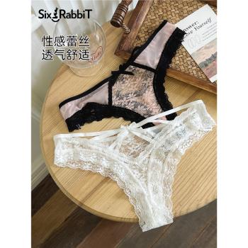 六隻兔子內褲女純棉透氣襠性感蕾絲半透三角褲短褲高開叉丁字褲女