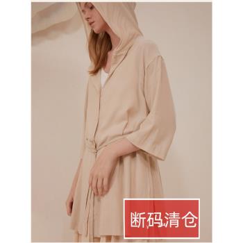 朵朵可可睡衣女款棉質晨袍夏季薄款睡袍連帽可外穿七分袖空調衫