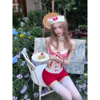 性感內衣2024新款塑身護士連體蕾絲馬甲辣妹內搭小胸顯大約會套裝