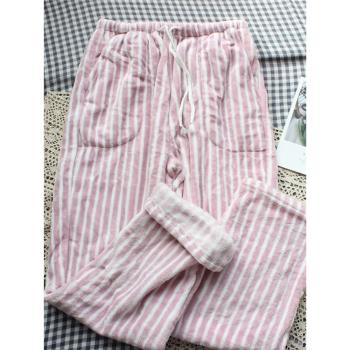 女冬季情侶保暖珊瑚絨高腰睡褲