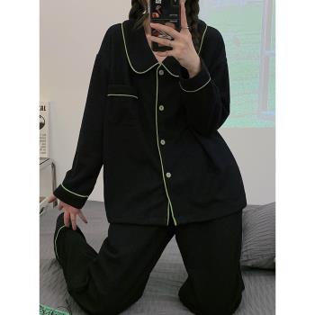 GP日本女純棉開衫黑色網紅風睡衣