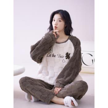 女款冬天法蘭絨家居服學生睡衣