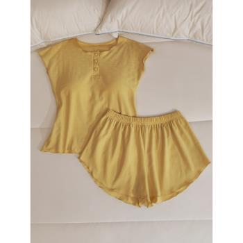 女一體圓領無袖純棉家居服睡衣