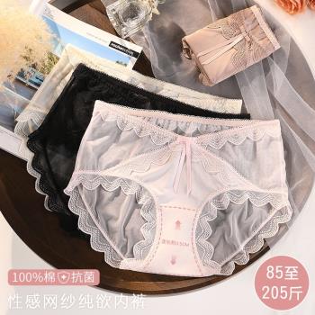 純欲網紗大碼內褲女200斤 胖mm純棉加長襠法式性感小心機少女短褲